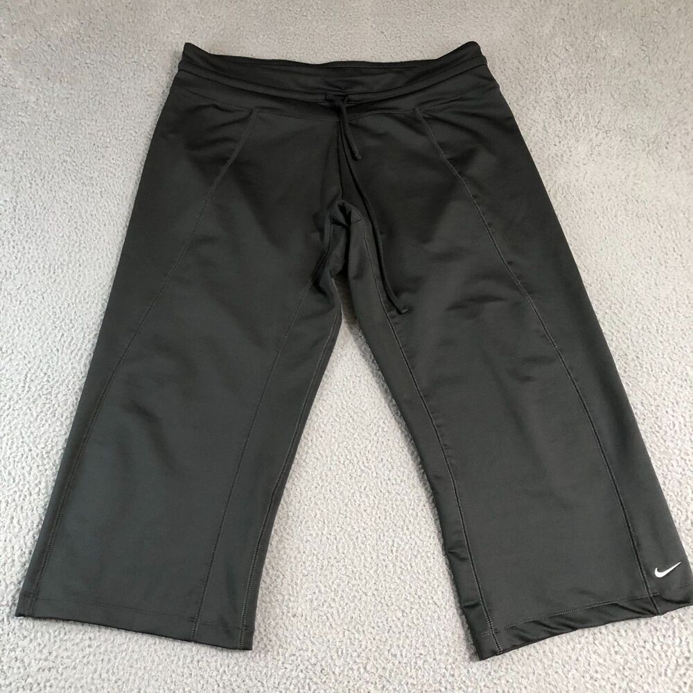 Nike Leggings Women XL Grey Capi FitDry Yoga Drawstrings Athleisure Workout Logo